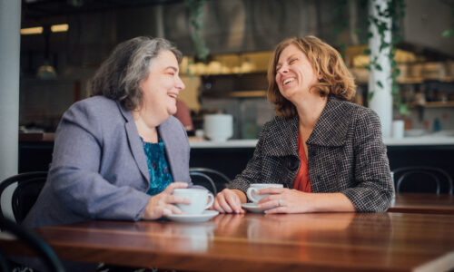 Kathleen and Leah drinking Coffee